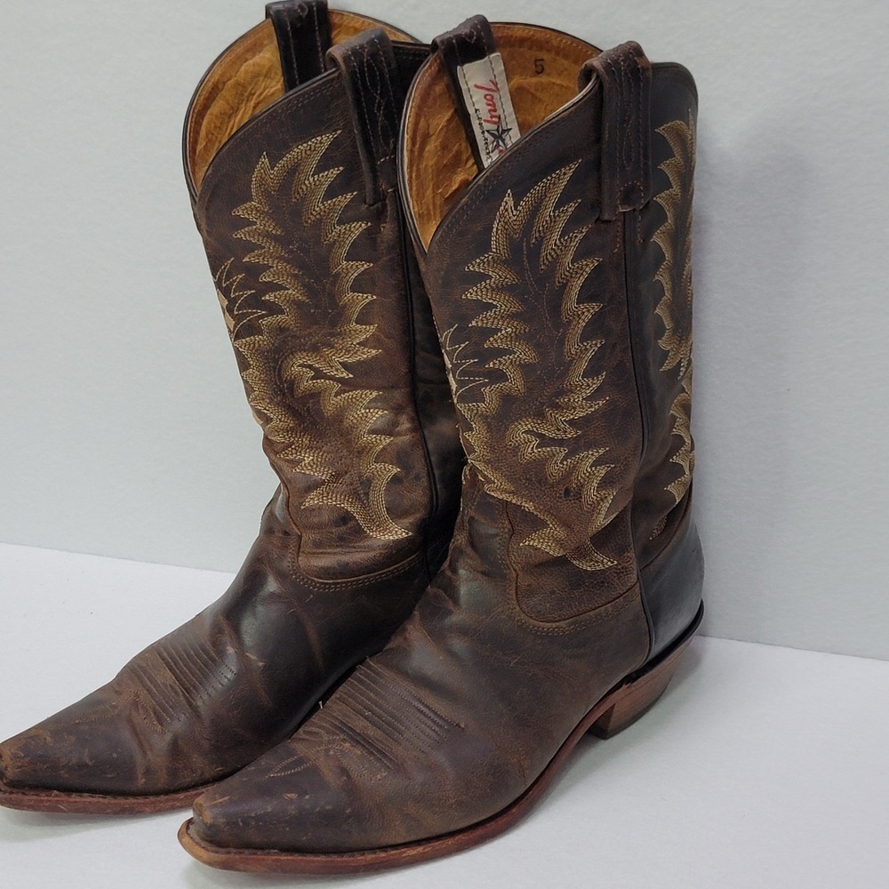 Vintage 90's Tony Lama Cowboy Boots Women's 5 Leather Western Snip Toe USA Made